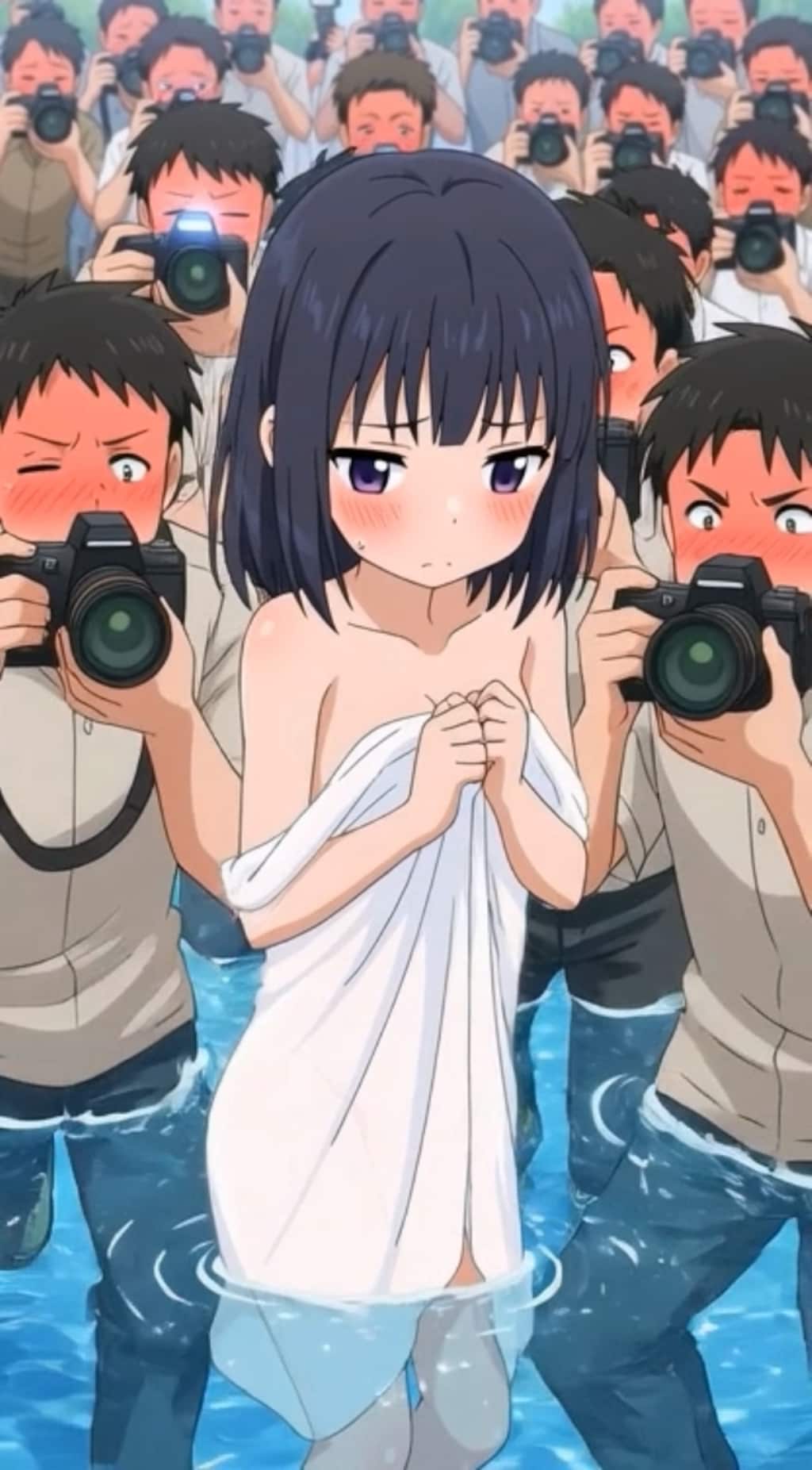 バスタオル一枚でプール