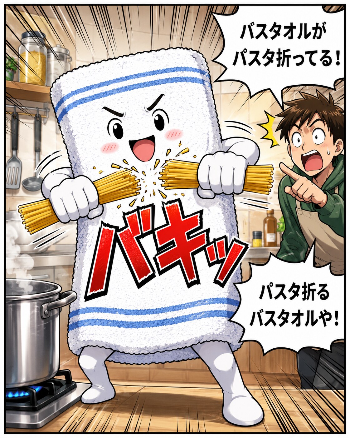わけわか　パスタ折るバスタオル