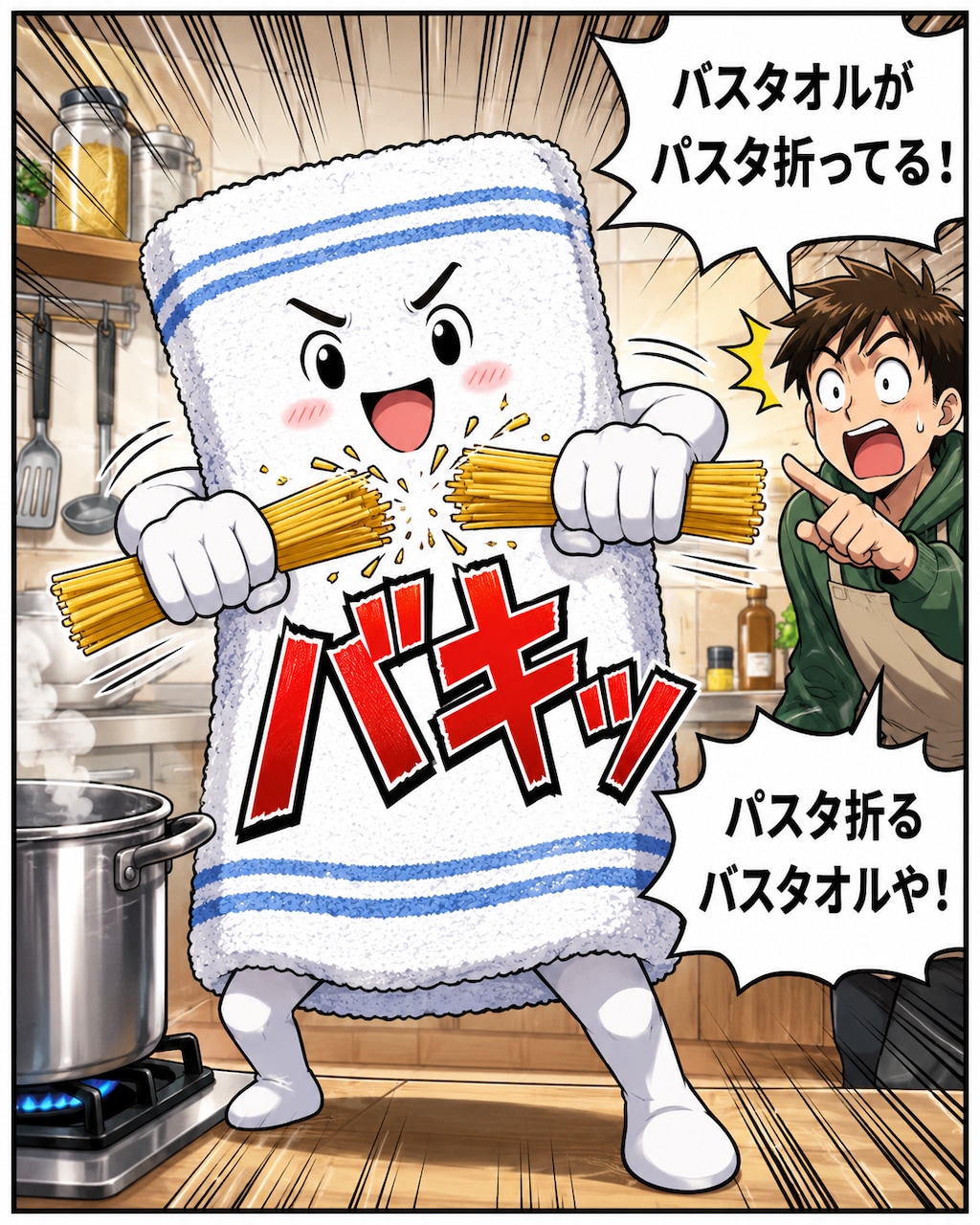 わけわか　パスタ折るバスタオル