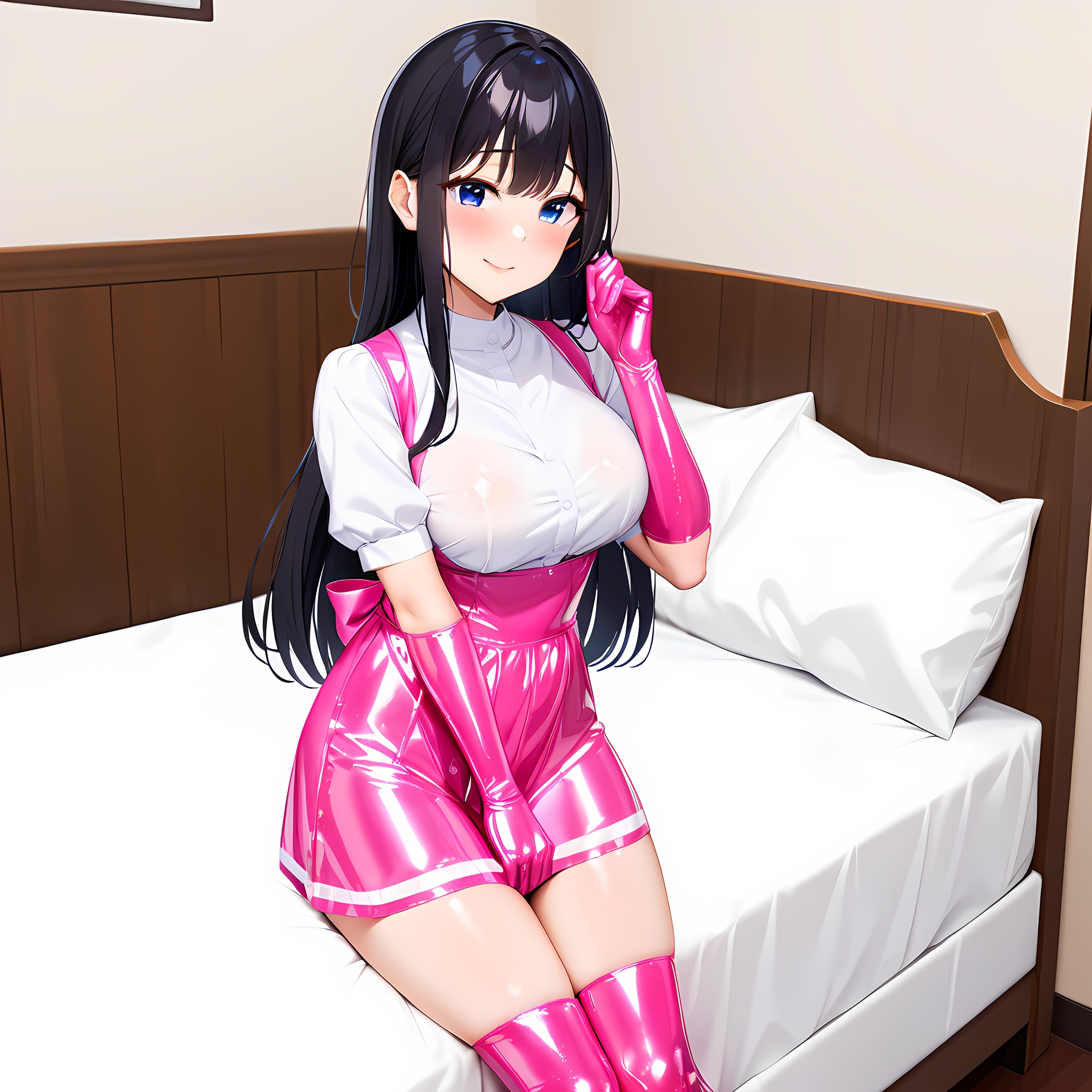 光沢ピンクエナメルアンミラ風ピンク長手袋ピンクサイハイソックス
