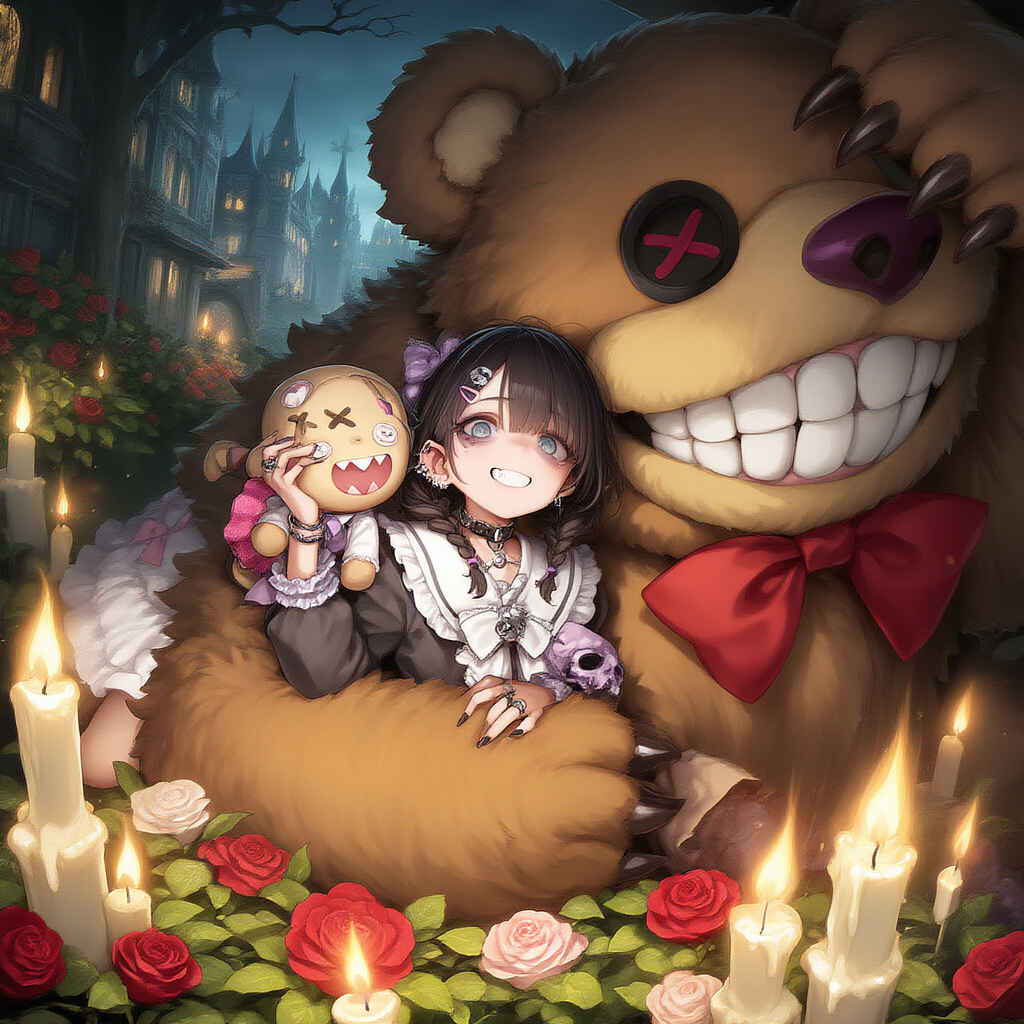 薔薇園と少女とクマ