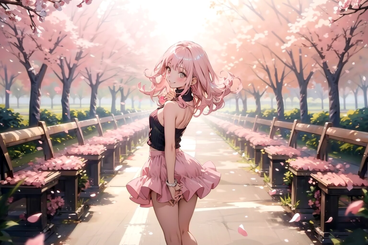 桜並木にて