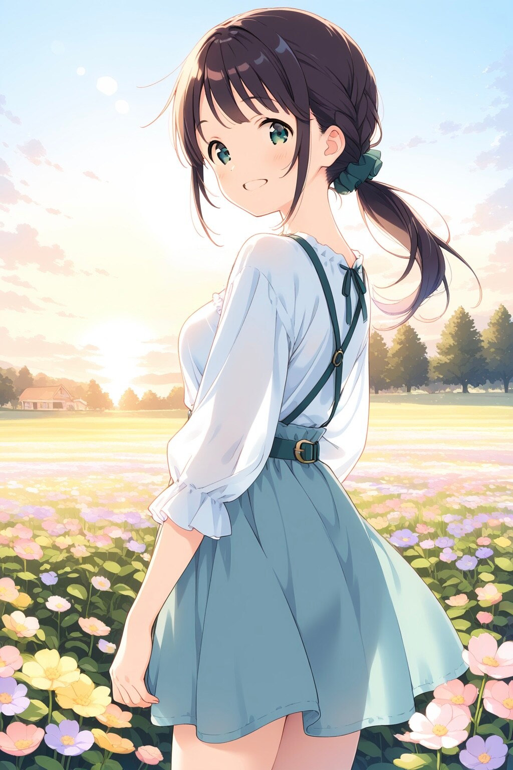 朝焼けと花畑 | の人気AIイラスト・グラビア