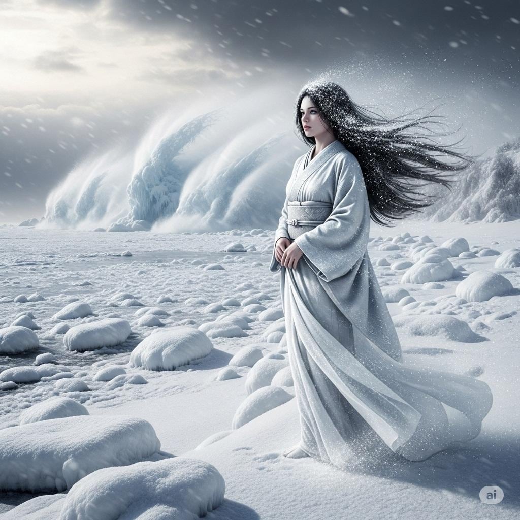 海を凍らす雪女