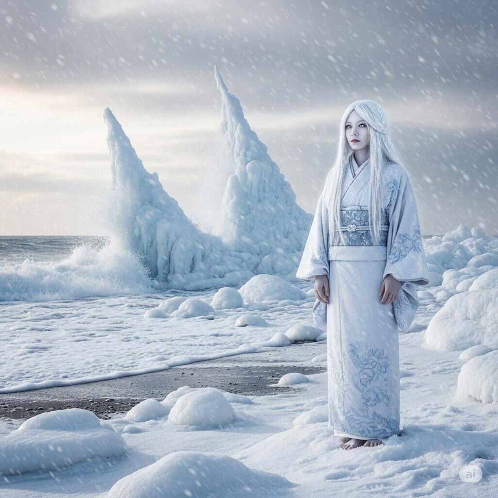 海を凍らす雪女
