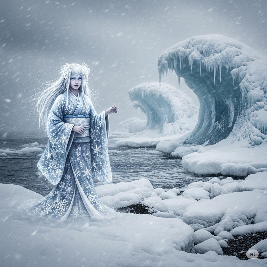海を凍らす雪女