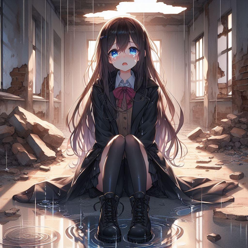 廃墟で号泣する女の子