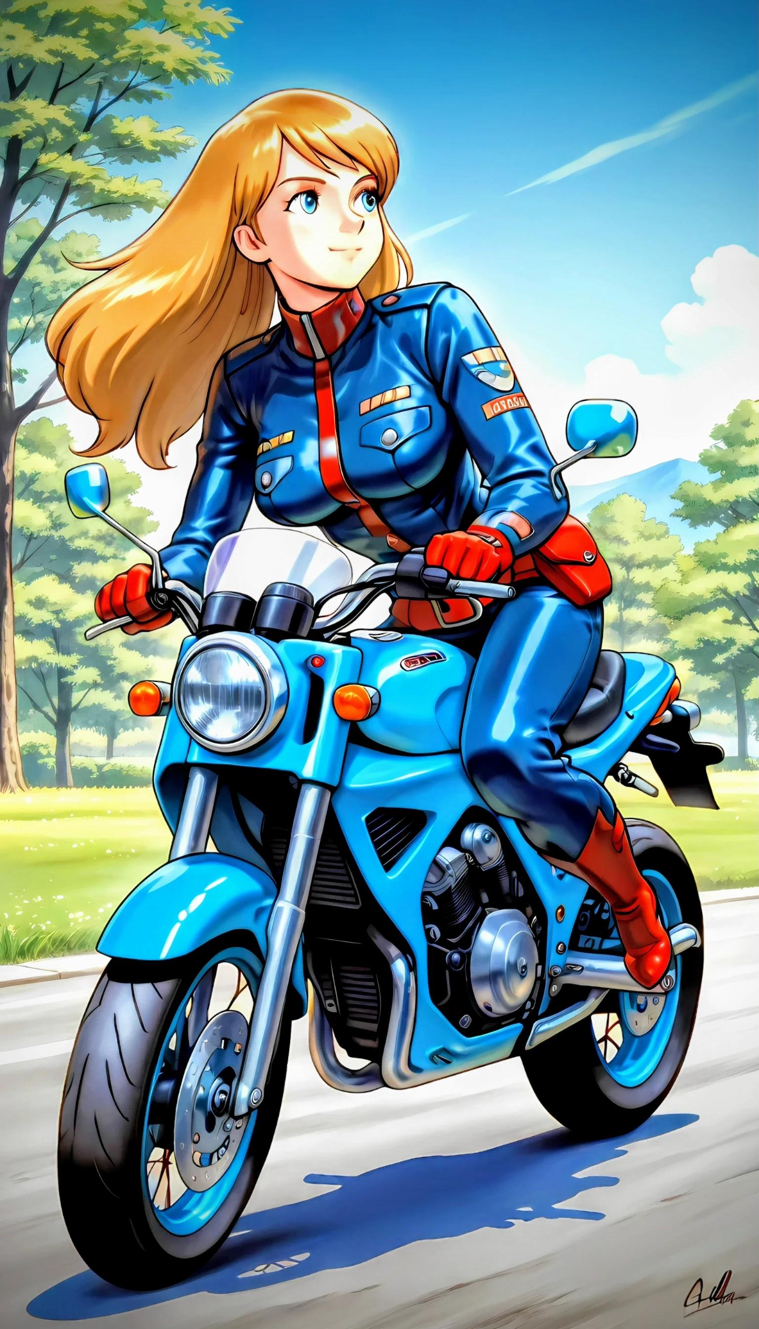 青いバイク青のバイクスーツ
