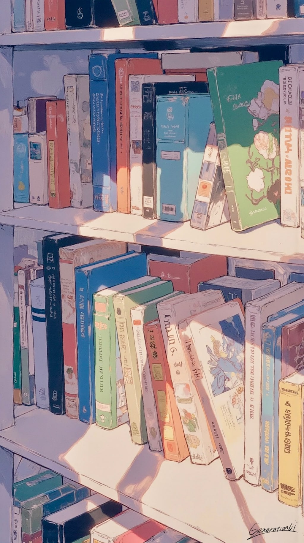 並んだ背表紙と影／スマホ壁紙アーカイブ