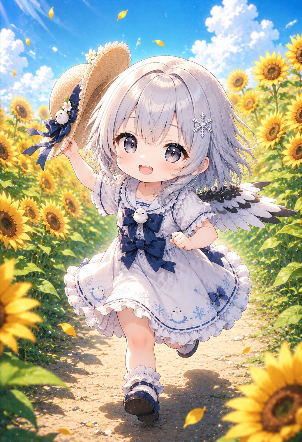 ひまわり畑とシマちゃん