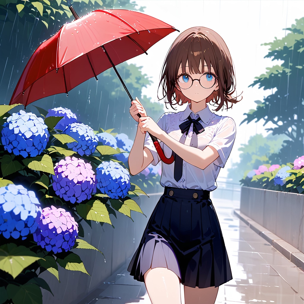 紫陽花に傘を差してみる