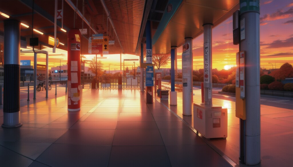 夕暮れ時の駅舎