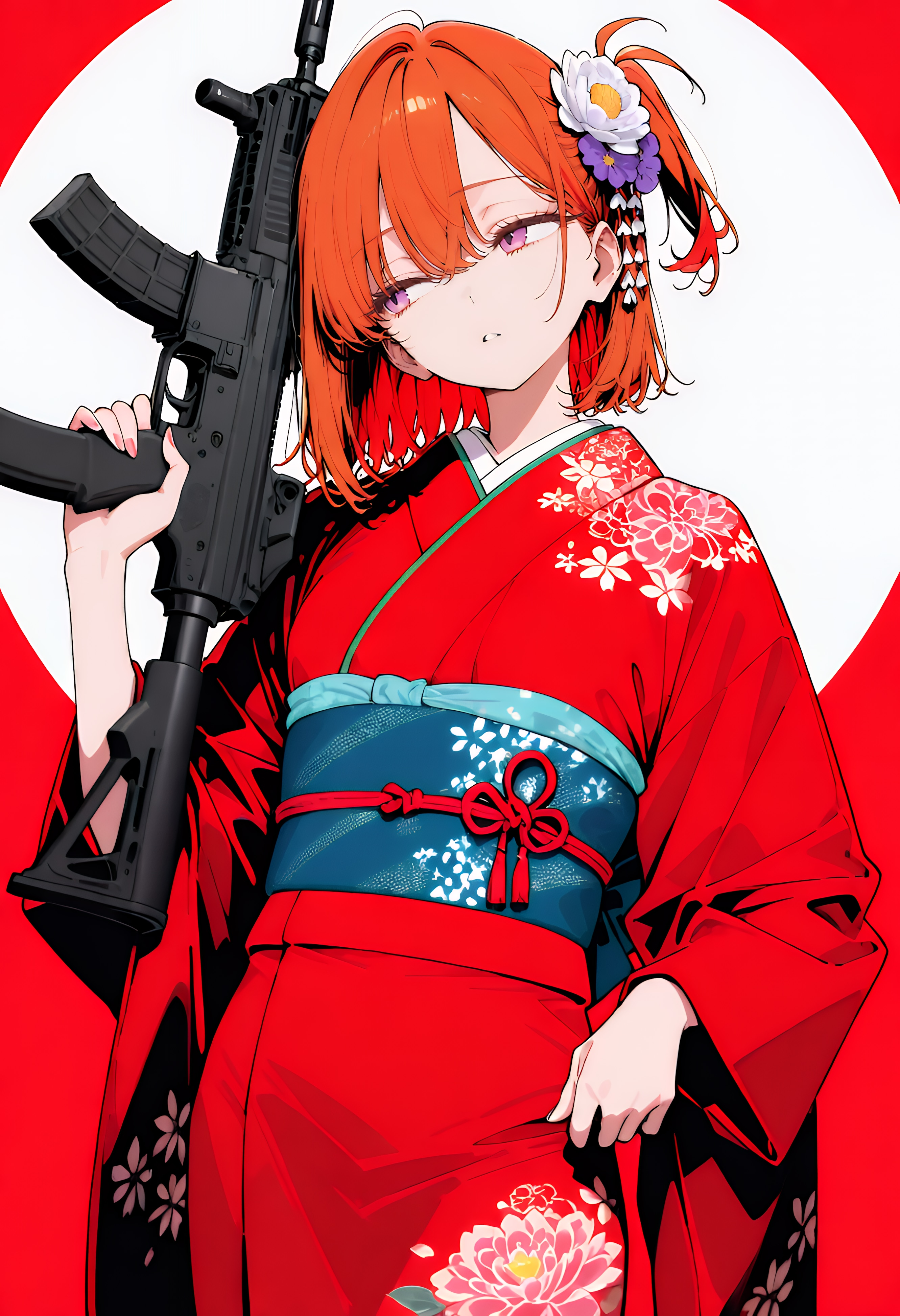 振袖女子と機関銃 | の人気AIイラスト・グラビア
