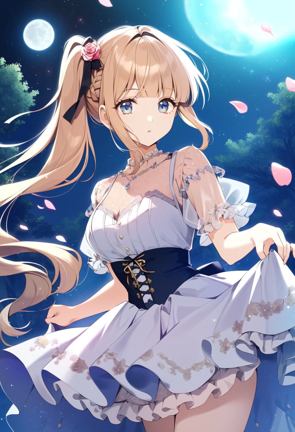 blooming flowers under the moonlight