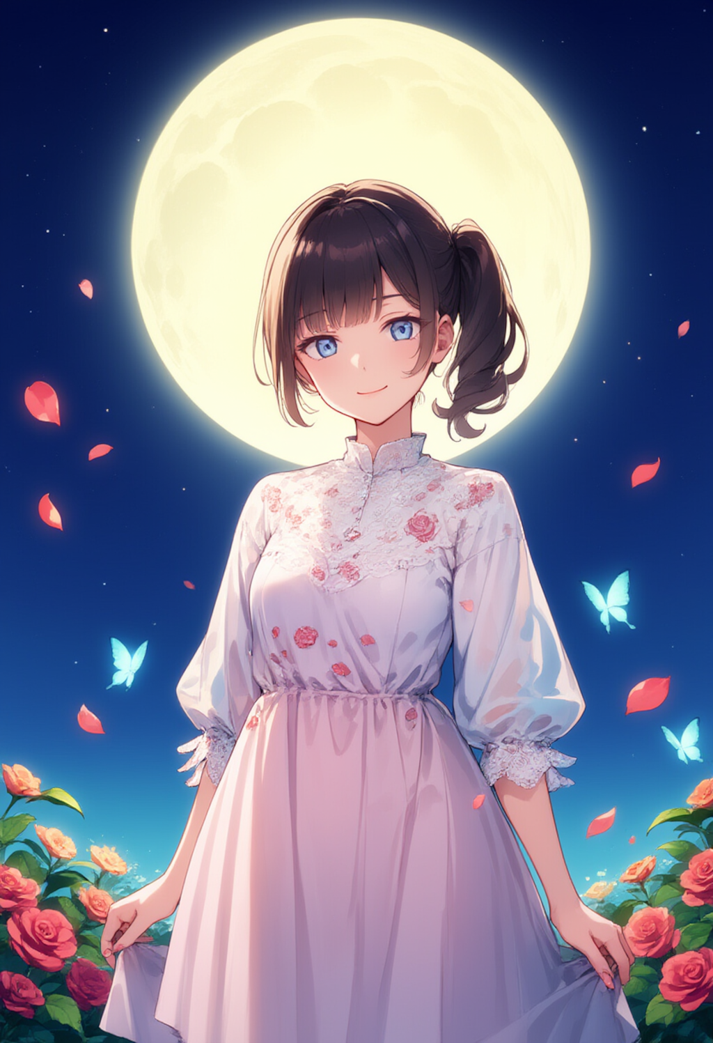 blooming flowers under the moonlight