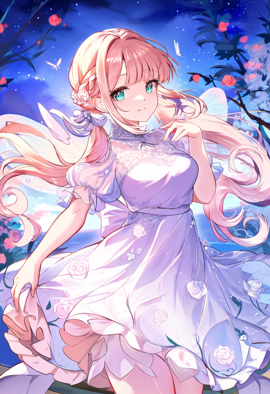 blooming flowers under the moonlight