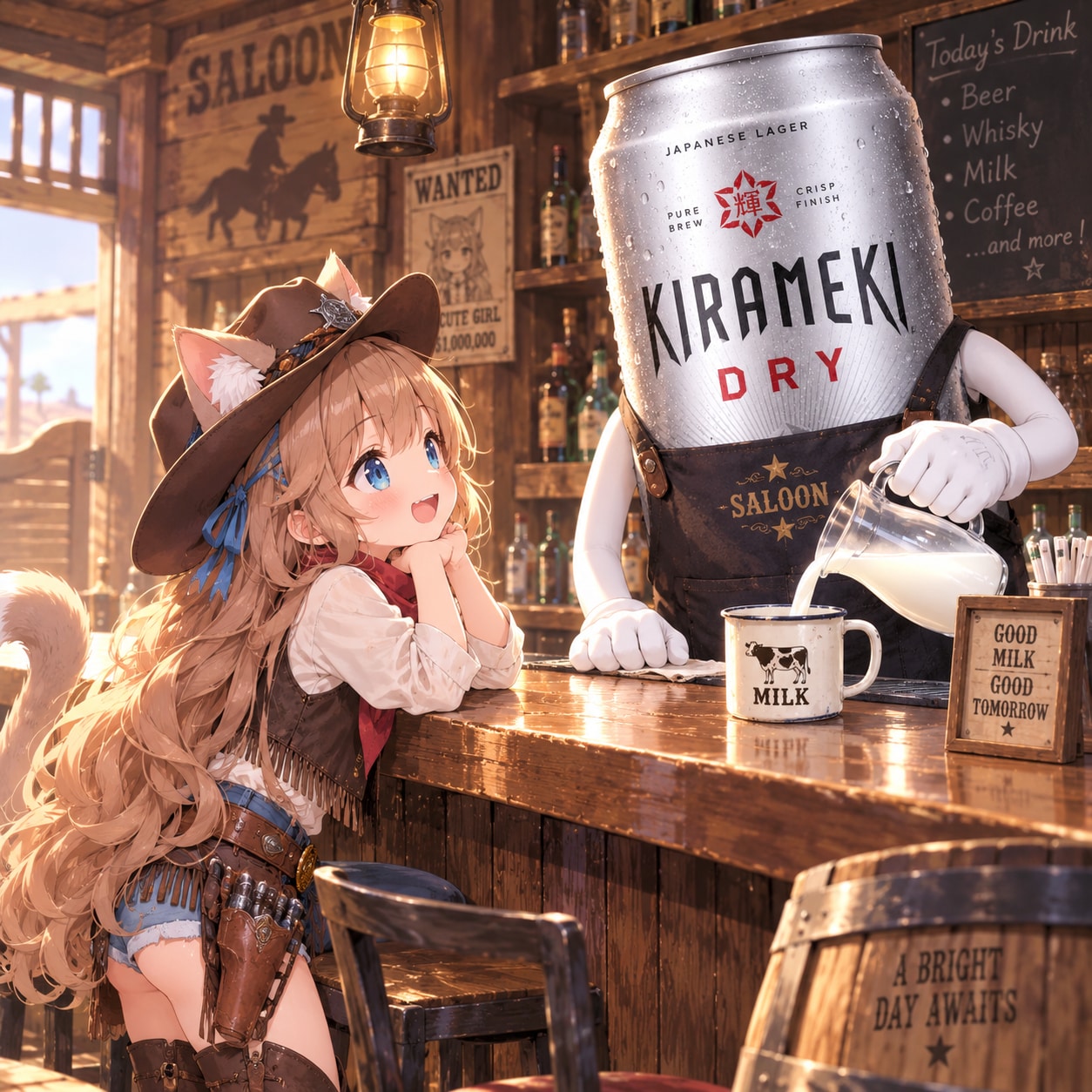 西部劇の酒場でミルクを頼む小さな女の子 | の人気AIイラスト・グラビア