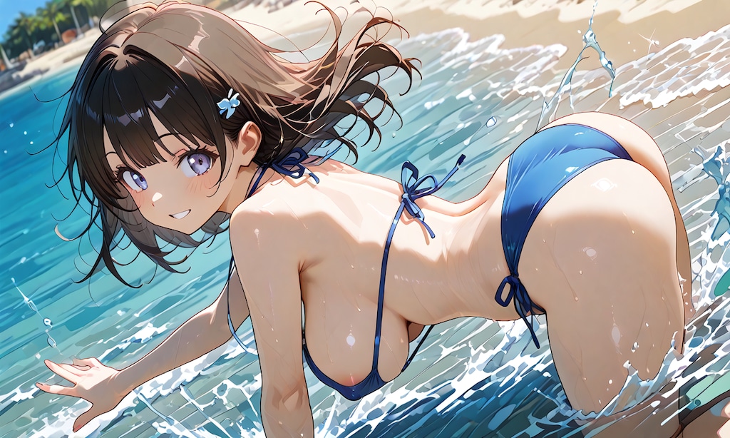 水着で遊ぶ少女の後ろ姿