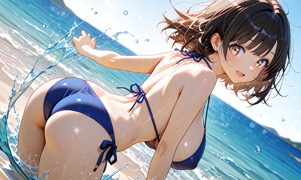 水着で遊ぶ少女の後ろ姿