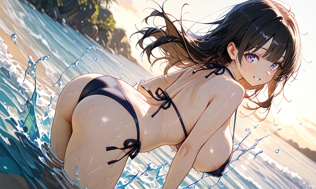 水着で遊ぶ少女の後ろ姿