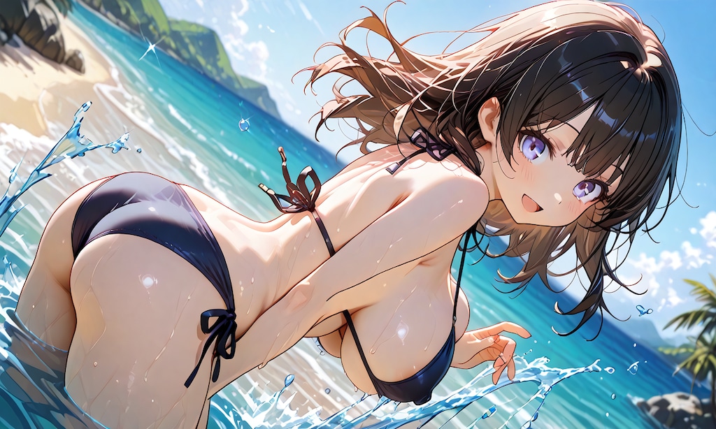 水着で遊ぶ少女の後ろ姿