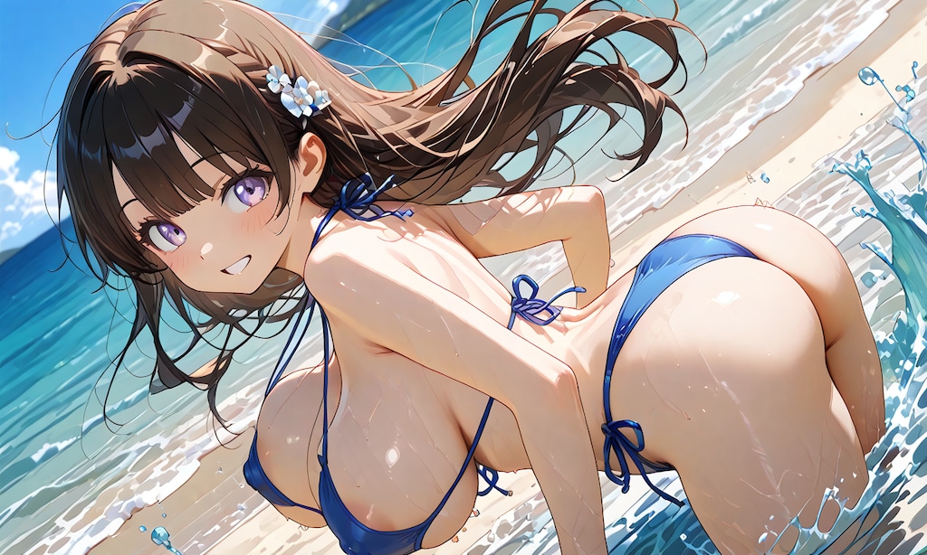 水着で遊ぶ少女の後ろ姿