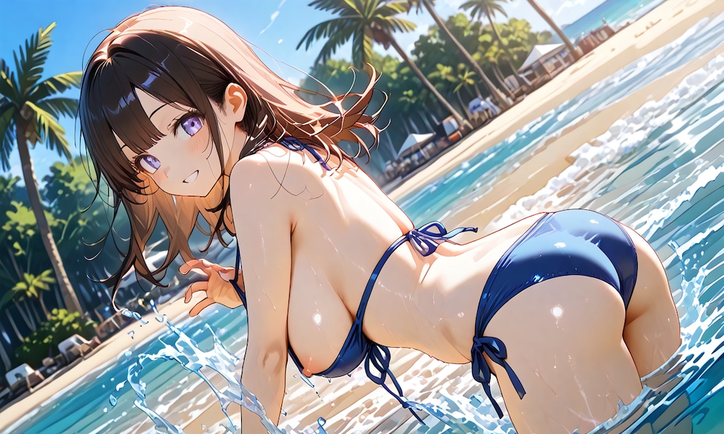 水着で遊ぶ少女の後ろ姿