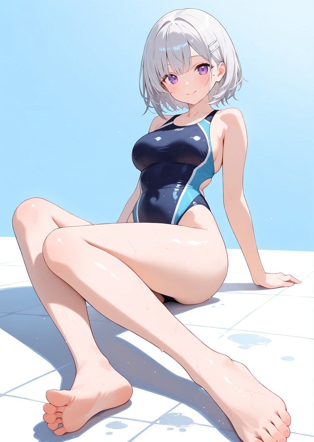 競泳水着♪・・・銀髪ショートボブ♡