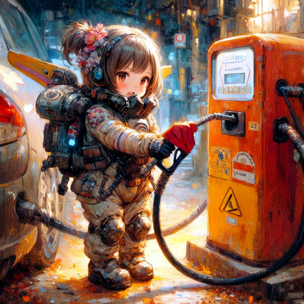 給油するものに給油する少女