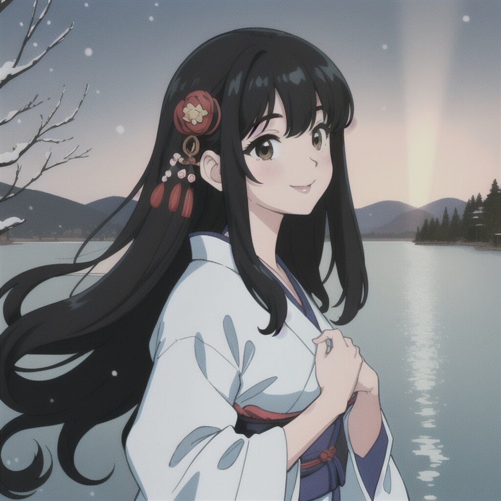 画像生成でアニメ風AI技術で日本の和装美女を作りました。