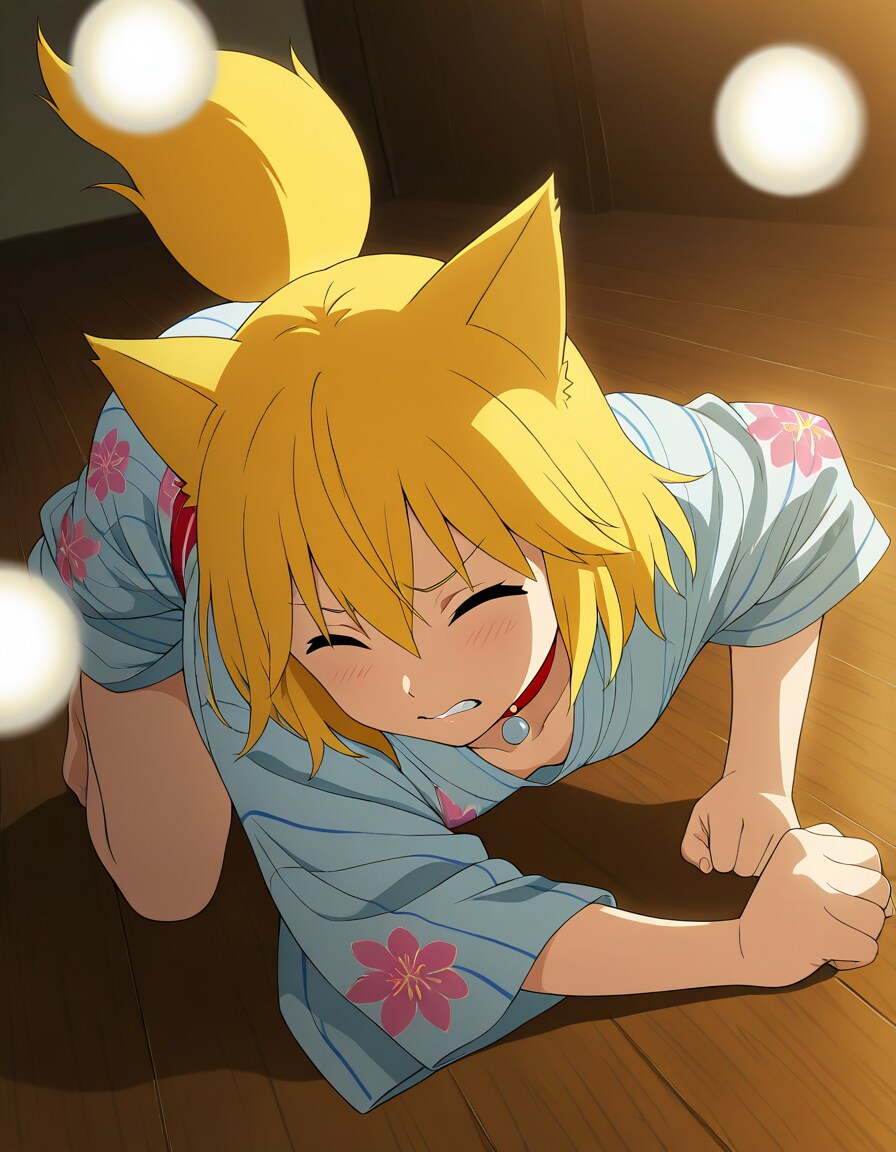 これから浴衣を着て夏祭りに向かおうとしていたところ何者かにホワイトシャイニングボールの3点バースト射撃で奇襲されたため慌てて姿勢を低くし身を守るキツネ | の人気AIイラスト・グラビア