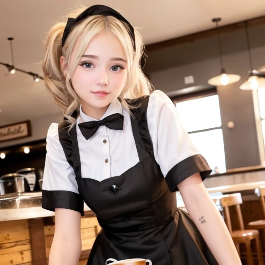 茶髪ロングでカフェの美女
