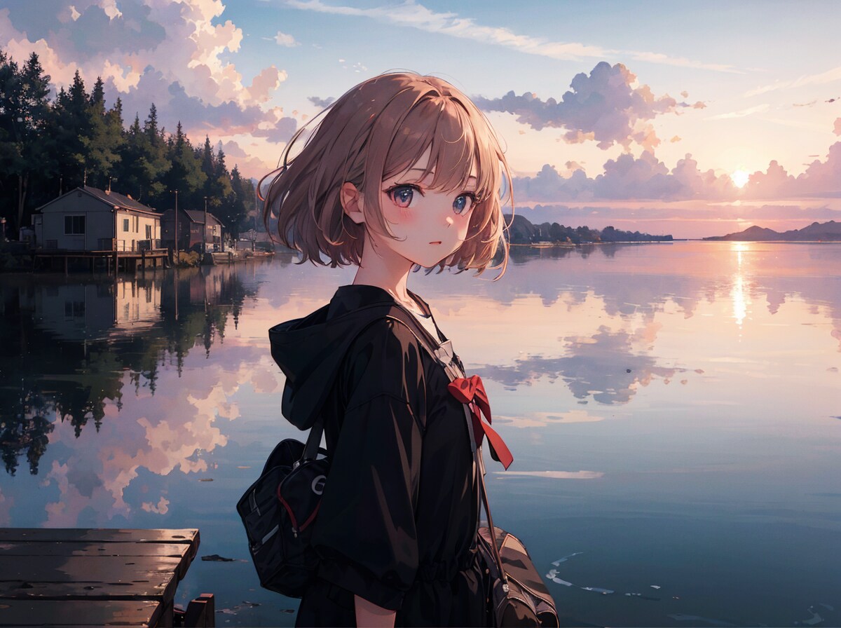 畔の夕焼け