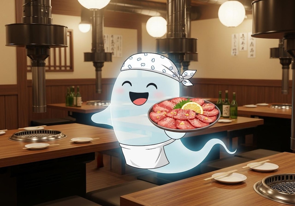 摩訶不思議食堂焼肉店で肉を用意してくれるお化けシェフ達