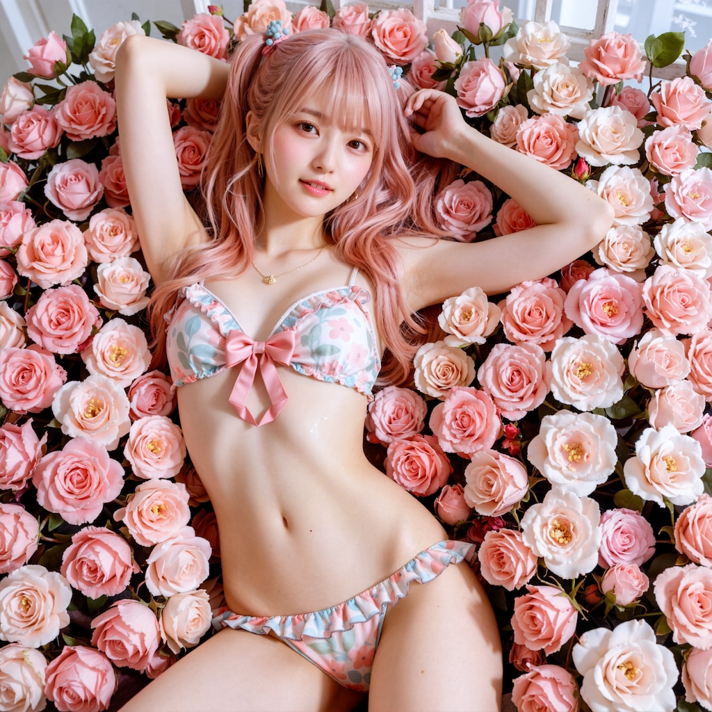 パステルピンク　ビキニ　バラ