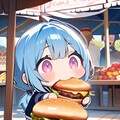 ハンバーガーを食べる青髪ちゃん 2枚目