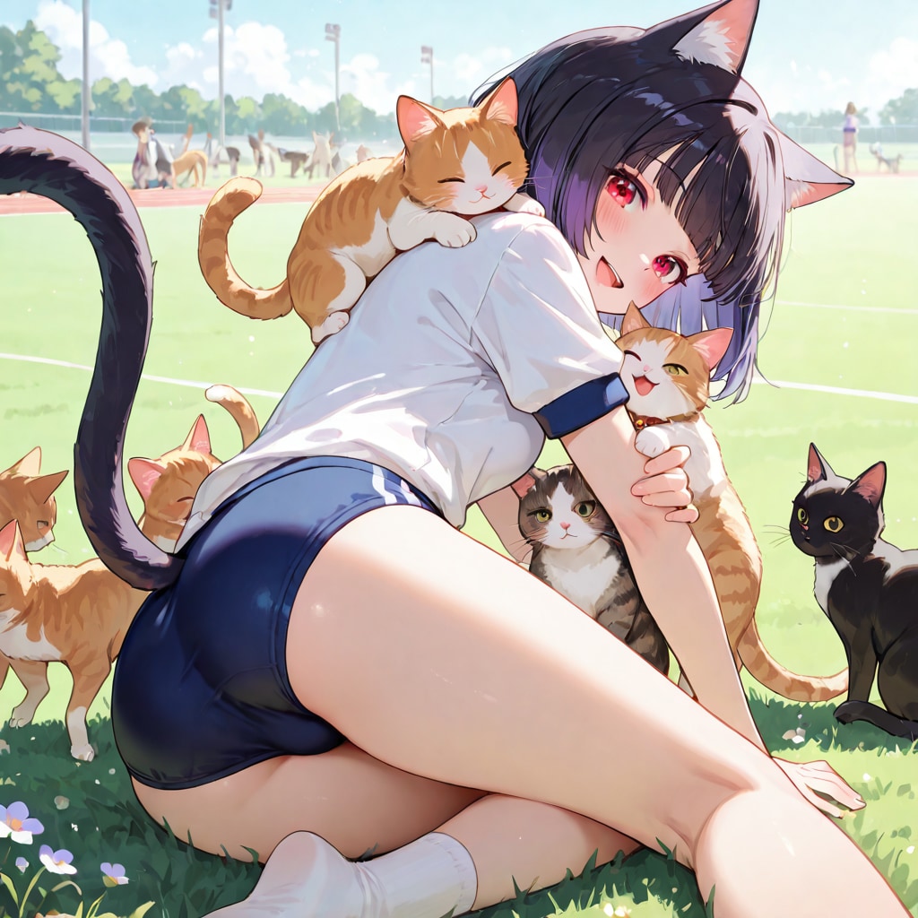 春の陽気とブルマキャット ~ 黒髪ボブのブルマ娘１０４ ~