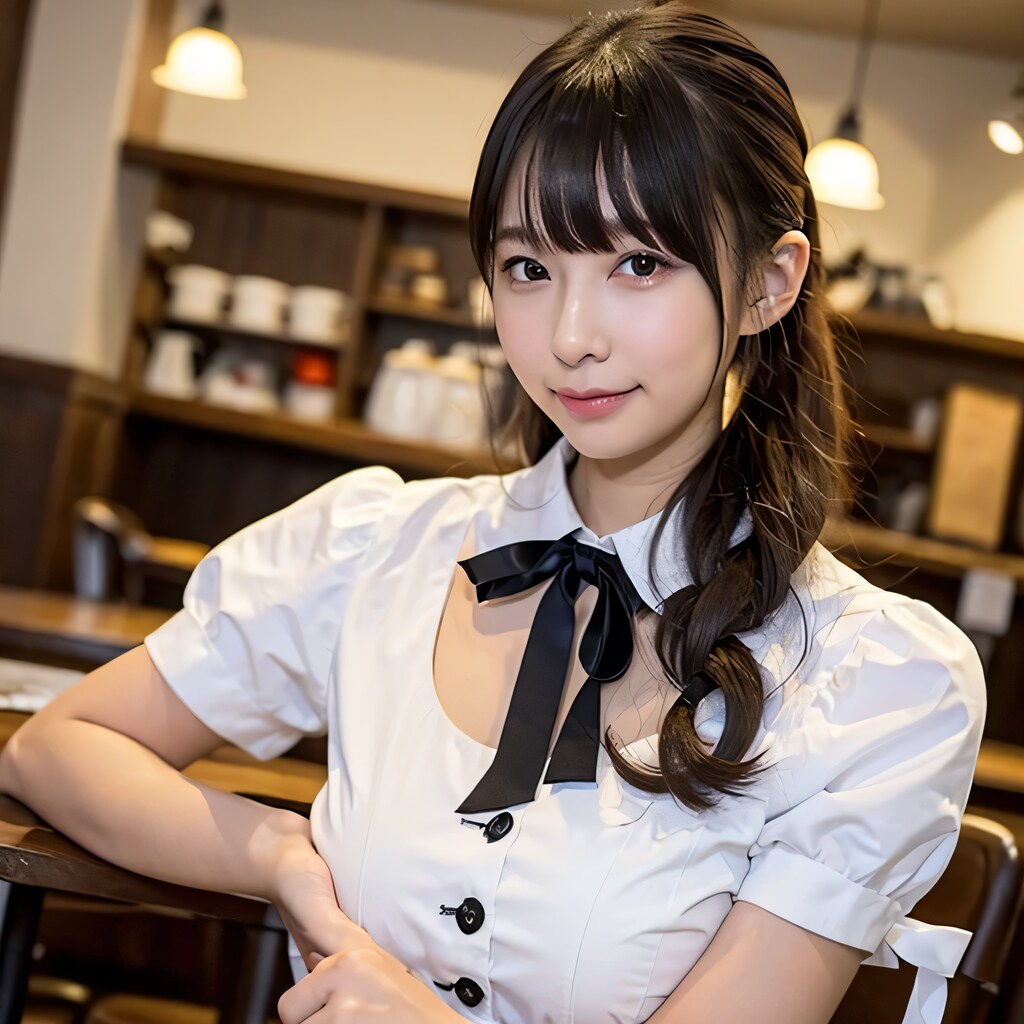 黒髪ロングでカフェの美女２８