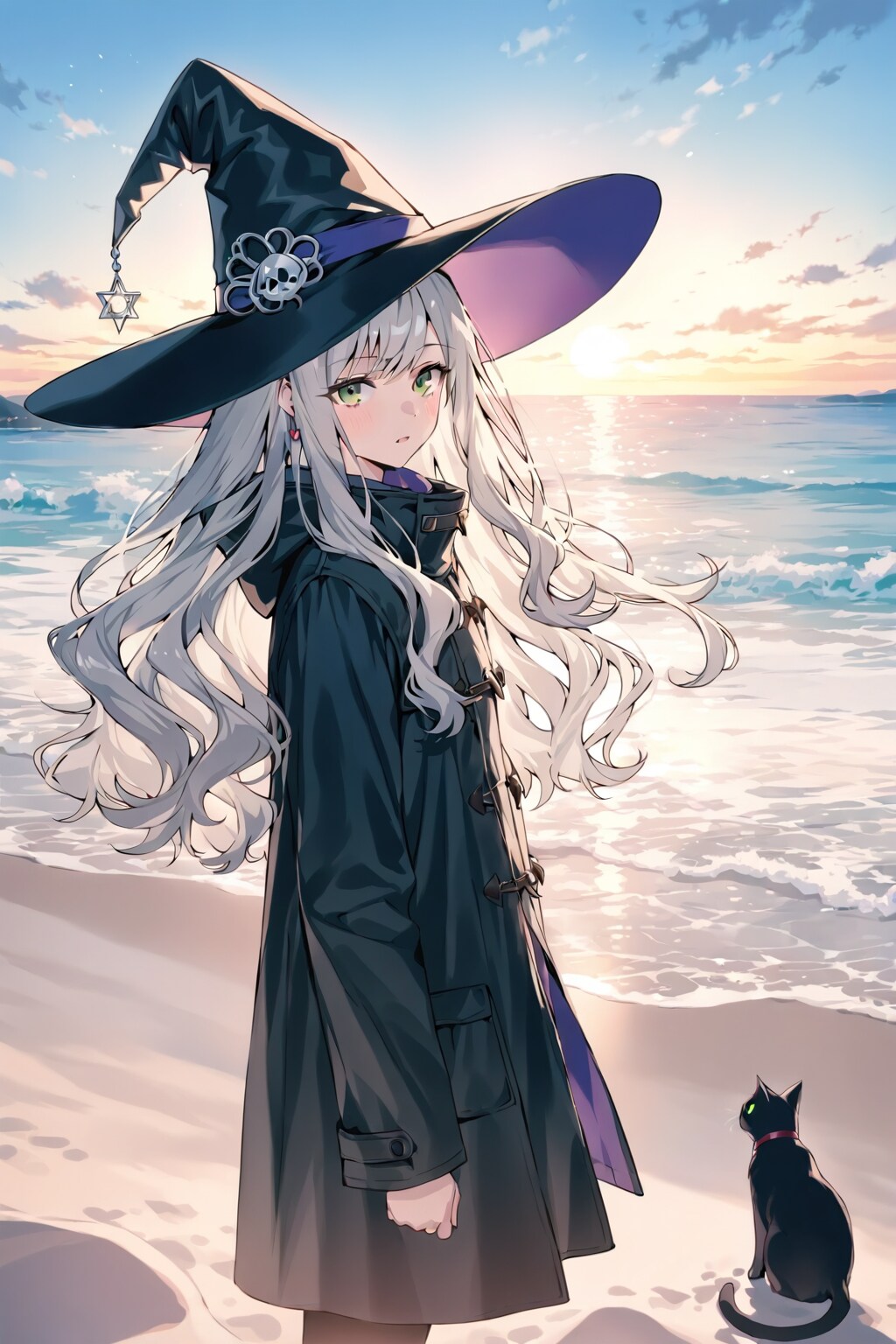砂浜の魔女と黒猫