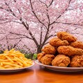 唐揚げとフライドポテトで桜の花見 4枚目