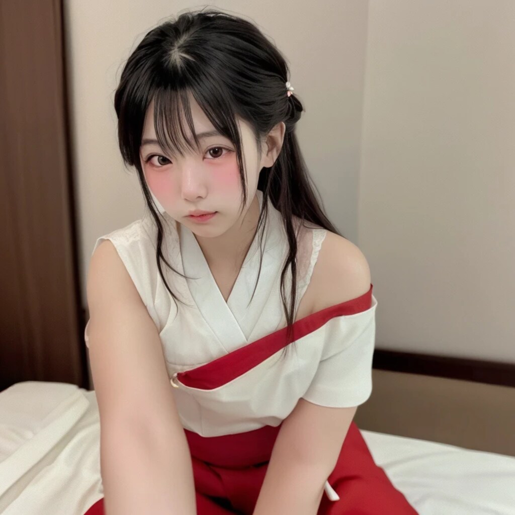 黒髪ロングで巫女服の美女４１