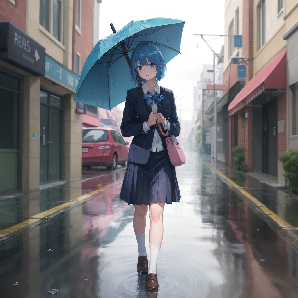 雨の中の通学路