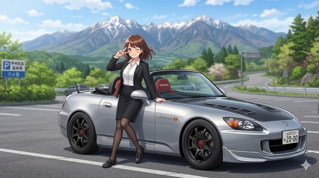 豚丼を食べるアキちゃんとS2000