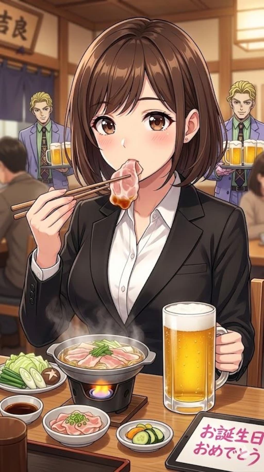 豚丼を食べるアキちゃんとS2000