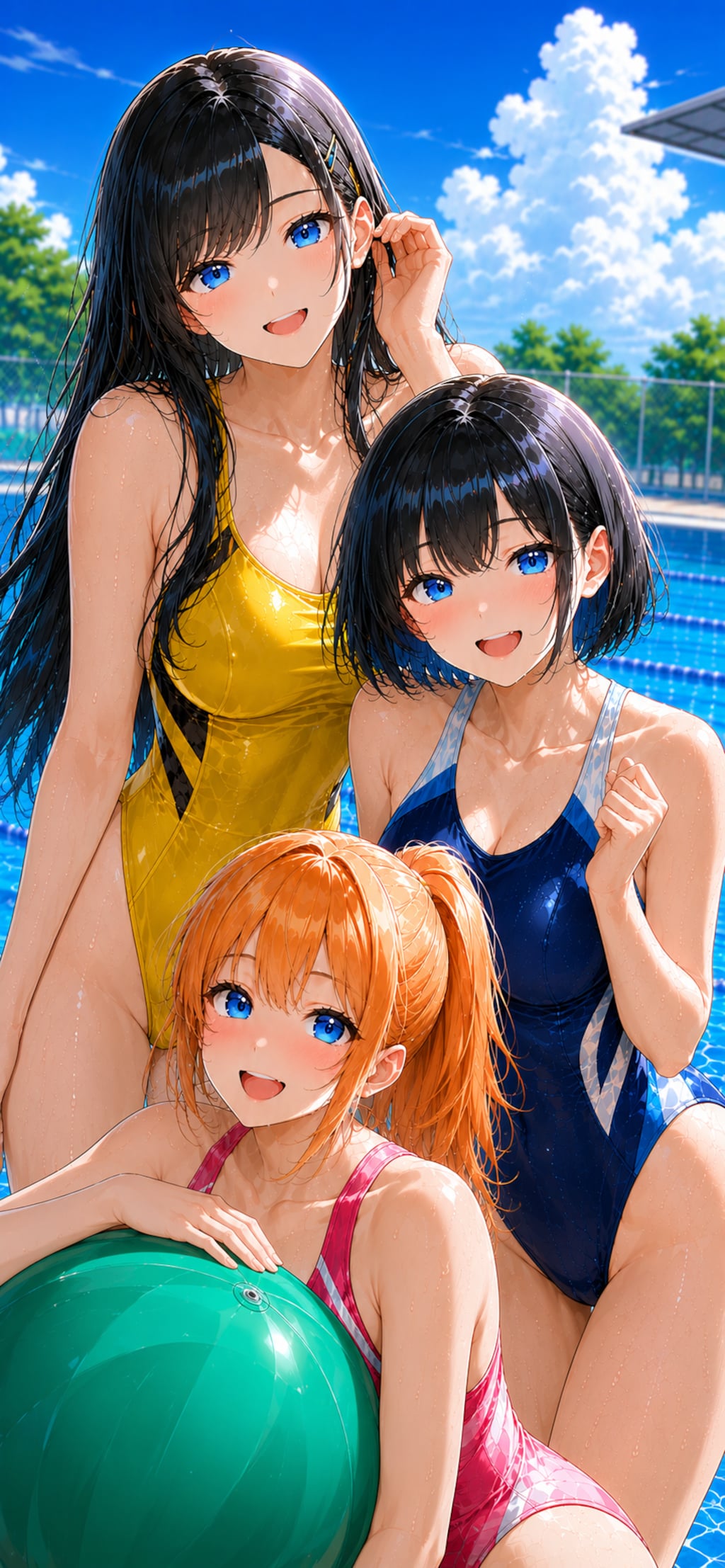 ３人娘の競泳水着