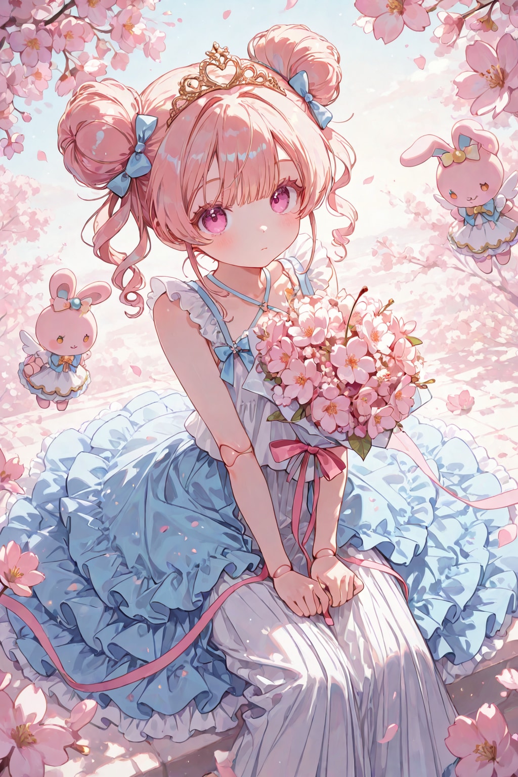 ピンクの花束と人形