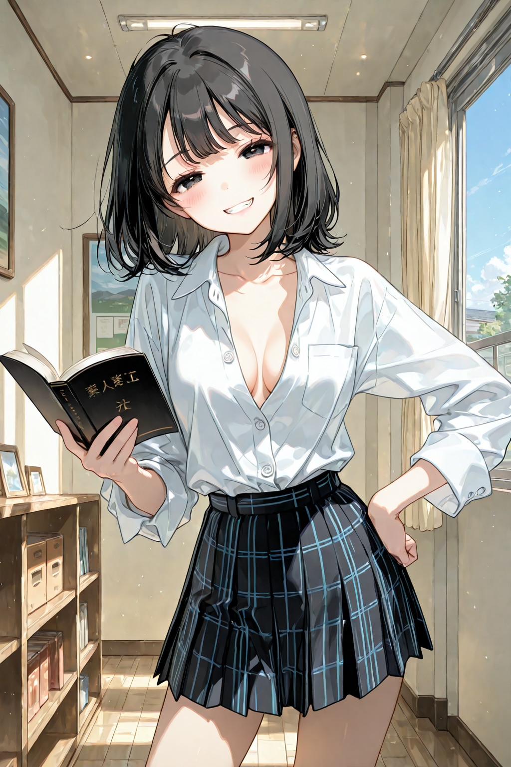 発見されたエロ本『ふーん、君、ニーソ系が好きなんだー？（にやにや）』学校の先輩。 | の人気AIイラスト・グラビア