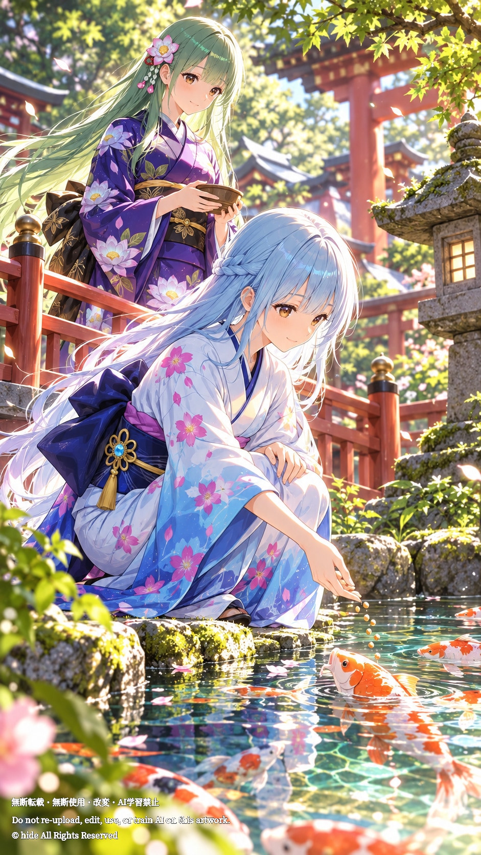 サラスヴァティさんとククリヒメさん、錦鯉の水辺で | の人気AIイラスト・グラビア
