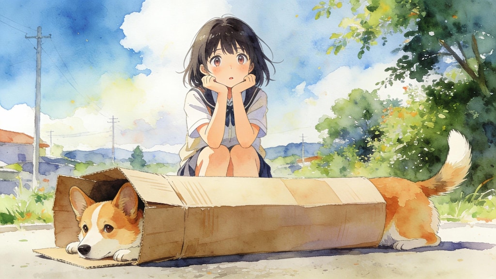 コーギーと少女