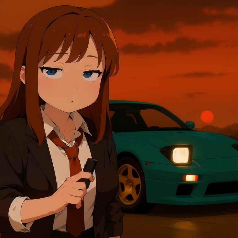 180SXと微妙な顔の茶髪の少女2 画像変換バージョン